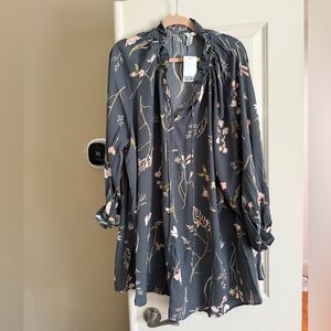 H&M Floral Ruffle Neck dress - Gray Floral - Size L